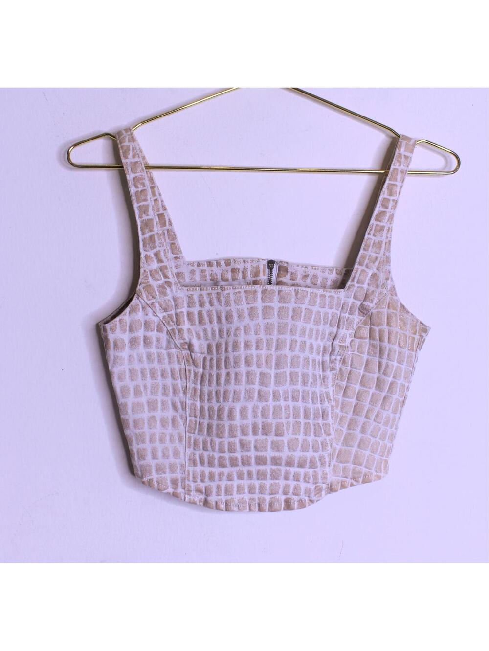 Good American Cream Gold Snake Print Crop Tank - 1